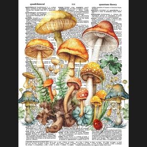 Mushroom Ladybug Science Botanical Fairy Vintage Dictionary Art Print
